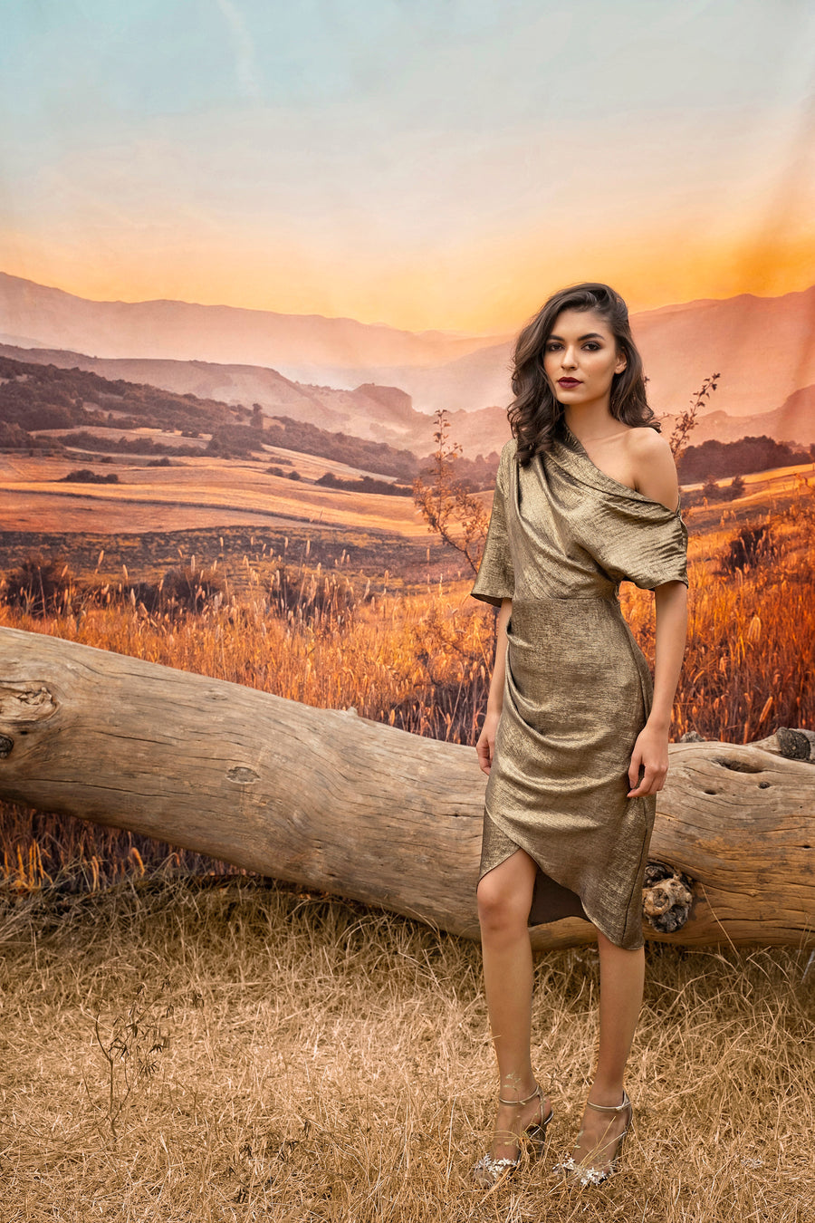Gold Shawl Collar Dress